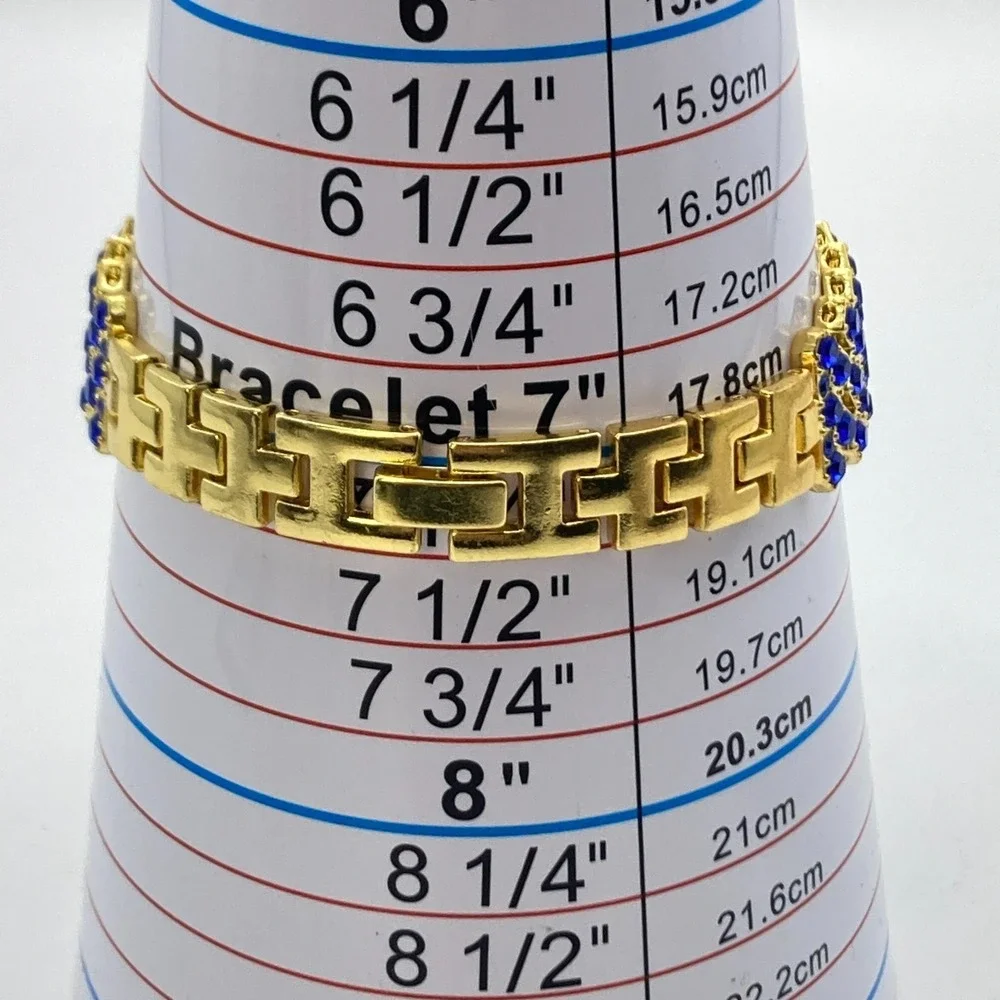 Modern Women's Watch 29mm Gold Tone Blue Crystals Bling Round New Battery 7.25